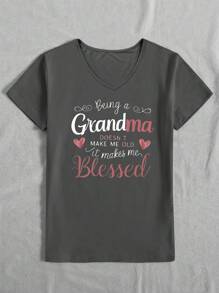 Áo thun thường ngày tay ngắn cổ chữ V in khẩu hiệu GRANDMA, quà tặng cho bà - Xám - Xem 3