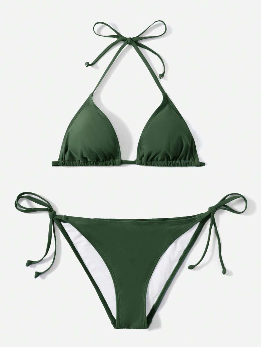 SHEIN Swim 纯色比基尼套装，度假/沙滩装