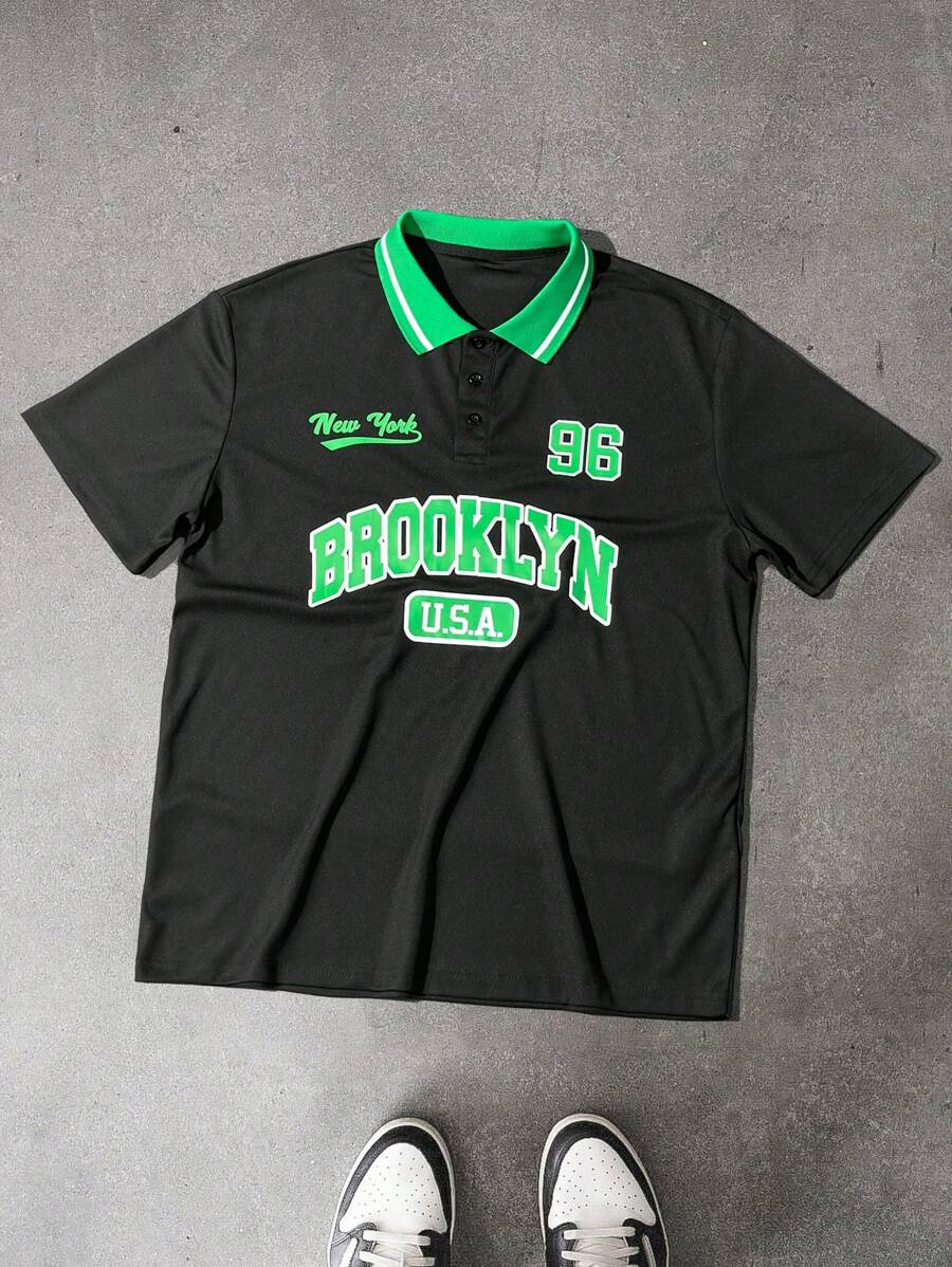 Aesthetic Post--Men's Printed Polo Shirt, Fashionable For Summer - Black - View 1