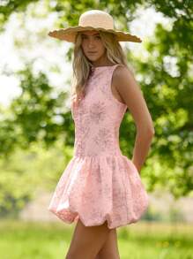 Enchnt Damska sukienka mini z haftem Burnt Flower i kwiatowym obszyciem