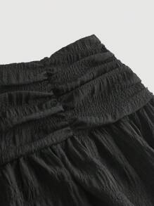 SHEIN MOD 女式夏季休闲纯色蕾丝花边半身裙 - 黑色 - 查看 3
