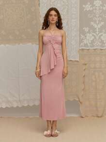 SHEIN MOD Women's Purple Knit Bohemian Lace Trim Vacation Dress - Dusty Purple - View 3