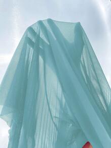 SHEIN 2pcs Set: Fishbone Design Waist Lace Camisole Nightgown & Wide Sleeve Tulle Robe - Baby Blue - View 4