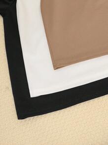 SHEIN Leap Crew 6pcs/Set Tween Boys Children Clothing, Oversized T-Shirt With Round Neck Striped Ribbon Pattern, Sweatpants, Suitable For Commuting, School, Daily Casual, Sports, Autumn/Winter - Khaki - View 5