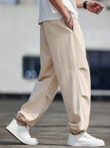 Claim Dot 男式褶皱口袋松紧腰宽松牛仔裤 - 薑色 - 查看 8