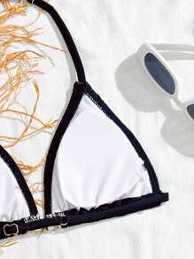 Ensemble bikini à encolure bâtière pour préadolescentes, maillot de bain pour les vacances à la plage