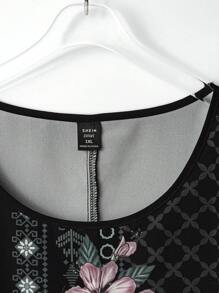 SHEIN 大码女式花卉印花休闲衬衫，适合夏季 - 黑色 - 查看 5
