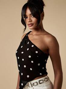 MISSGUIDED Áo choàng chấm bi lệch vai thiết kế cho tiệc tối mùa hè chuyên nghiệp - màu đen - Xem 8