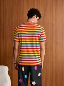 SWAVVY Men Rib-knit Colourful Striped Top - Multicolor - View 2