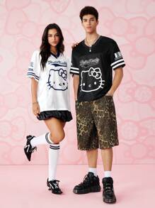 HELLO KITTY AND FRIENDS | SHEIN Men's Letter & Cartoon Pattern V-Neck Short Sleeve T-Shirt