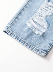 青少年男童复古美式做旧猫须牛仔裤，宽松休闲工装裤，蓝色，适合学校、校园、大学暑假穿着 - 中等水洗藍 - 查看 7