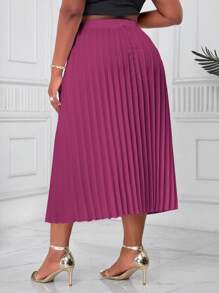SHEIN Lady Faldas plisadas de talla grande en color púrpura, elegantes para ir a la oficina, de boda, cóctel y ocasiones de primavera y verano - Rojo violeta - Ver 2