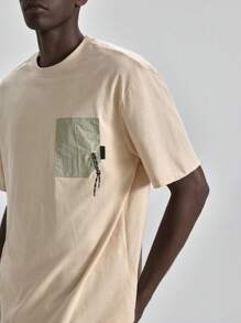 Ontre 2025 Summer Men's Clothing Colorblock Pocket Round Neck Casual Versatile Short Sleeve T-Shirt, Suitable For July 4th, St. John's Day, Graduation, Daily Wear, Adorable Summer Top T-Shirt, Men's Holiday Vacation Beach Shirt