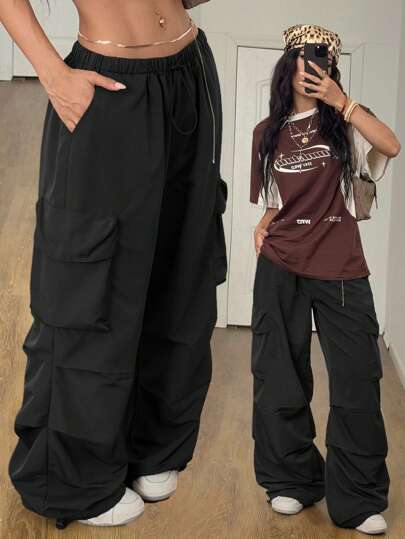 Coolane Damsommar streetwear vintage westernkläder Y2K låg midja fallskärms cargobyxor