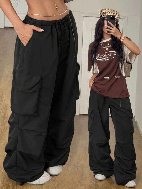 Coolane Women's Summer Streetwear Vintage Western Wear Y2K Low Rise Parachute Cargo Pants