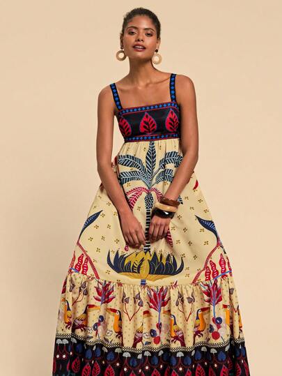 Travachic Vestido largo con estampado tropical, estilo casual de vacaciones