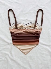 Soleia 女式扭纹肩带设计修身渐变色吊带背心，适合度假、音乐节、波西米亚风、节日、下午茶约会、钩针编织、亚麻、夏季上衣 - 彩色 - 查看 2