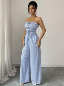 Elenzga Mono de pierna ancha de estilo bandeau y a rayas de verano para mujer