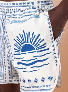 SUMWON Beach Board Summer Swimming Trunks Ocean Wave Print Vacation Holiday Resort Pool Surf Athletic Water Sports Casual Comfort Drawstring Patterned