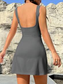 SHEIN EZwear Vestido de verano ajustado de espalda baja con unicolor para mujer - Gris - Ver 2