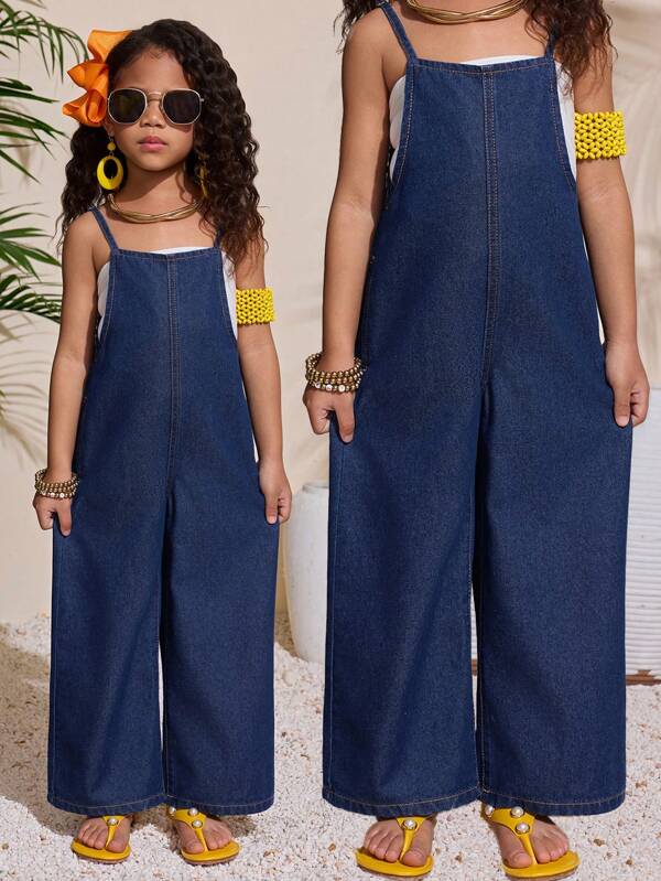 SHEIN Kleine Mädchen dunkelblauer Jeansanzug