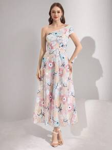 Poshira Farbenfroher asymmetrischer Abendkleid-Blumenkleid-Entwurf (Dekor-Design) für Frauen, Partykleid, Ballkleid - Verschiedenfarbig - Übersicht 4