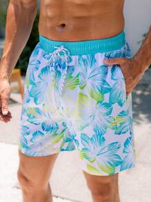 Manfinity Swimmode 男士时尚沙滩短裤，适合夏季，夏威夷风 - 彩色 - 查看 5