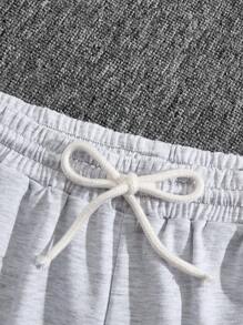 SHEIN Bộ 2 chiếc/bộ áo thun cổ tròn tay ngắn in khẩu hiệu tiếng Anh Mỹ cho bé gái tuổi teen, màu xám, phù hợp cho mùa hè, thể thao đường phố - Xám - Xem 5