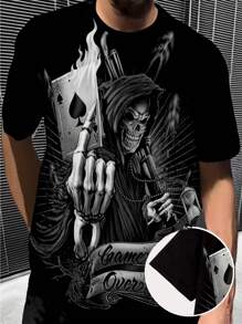 Manfinity LEGND Men's Casual Skull Graphic Round Neck Short Sleeve T-Shirt, Versatile