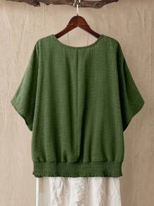 Linhara Plus Size Women V-Neck T-Shirt, Comfortable Casual Commuting Going Out Tops For Vacation, Party & Summer - Green - View 2