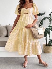 SHEIN Maternity Dress, For Baby Shower Party Maternity Dress Summer Maternity Dresses For Summer Maternity Summer Dresses Maternity Sets For Summer Maternity Gingham Dress Yellow Maternity Dress Maternity Midi Dress Summer Maternity Outfits