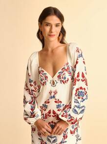 CAJUNI 女士度假休闲印花灯笼袖连衣裙 - 彩色 - 查看 8