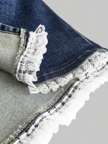 SHEINxHITOMI ROMWE Chaleco entallado de mezclilla con decoración de lazo y adorno de encaje, estilo Y2K, para mujeres - Azul - Ver 4