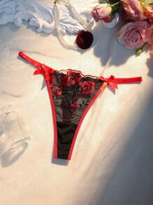 Bragas de mujer con bordado floral, malla y decoración de moño en color rosa