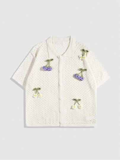 Casual Cardigan estivo da uomo alla moda, lavorato a maglia a uncinetto con motivo floreale, aperto davanti