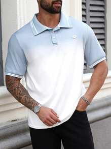 Manfinity Homme Camisa polo de manga corta con rayas en degradé para hombres de talla grande en verano