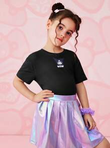 HELLO KITTY AND FRIENDS | SHEIN 少女卡通图案可爱黑色休闲短袖T恤夏季 - 黑色 - 查看 4