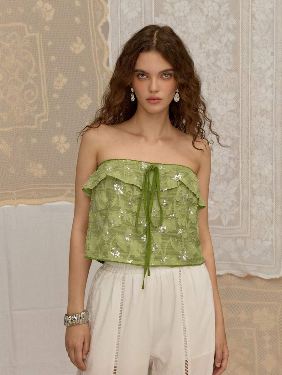 SHEIN MOD ملابس علوية نسائية عصرية بدون أكتاف، مناسبة لحضور حفلات الزفاف والتخرج وأعياد الميلاد والعطلات والشاطئ والأسلوب الأميري، مناسبة لحفلات الكوكتيل والمواعيد الرومانسية، بلون أخضر نعناعي - أخضر - مشاهدة 1
