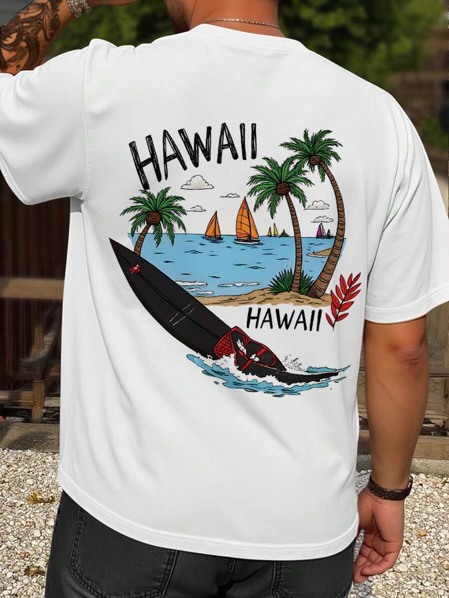 Manfinity Homme Plus Size Men Holiday Graffiti Print Short Sleeve T-Shirt - White - View 1