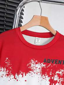 SHEIN Tween Boys Loose Street Style Short Sleeve Shorts Set Summer Clothes Short Sets For Teen Boys Drippy Outfits Sets For Teen Boy Boys Drippy Clothes Boys Korean Fashion Teen Boy Summer Outfits - Red - View 4