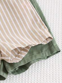 Cozy Pixies 2 Pieces Baby Boy Set: Striped & Solid Color Bib Overall Shortalls Baby Boy Overall Set Baby Boy Summer Outfit Summer Baby Outfits Newborn Summer Outfit Baby Boy Clothes Summer