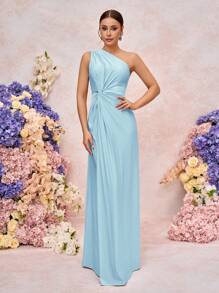 SHEIN Belle Abito da damigella d'onore delle donne, tessuto a maglia elastico, design a spalla unica con treccia, linea A morbida