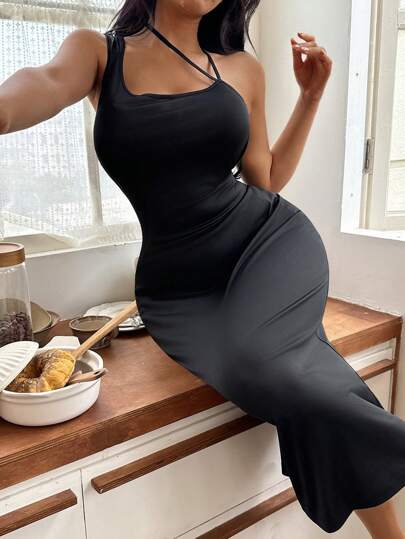 Vestido de dormir feminino assimétrico, sexy, casual, confortável, com alça de amarrar