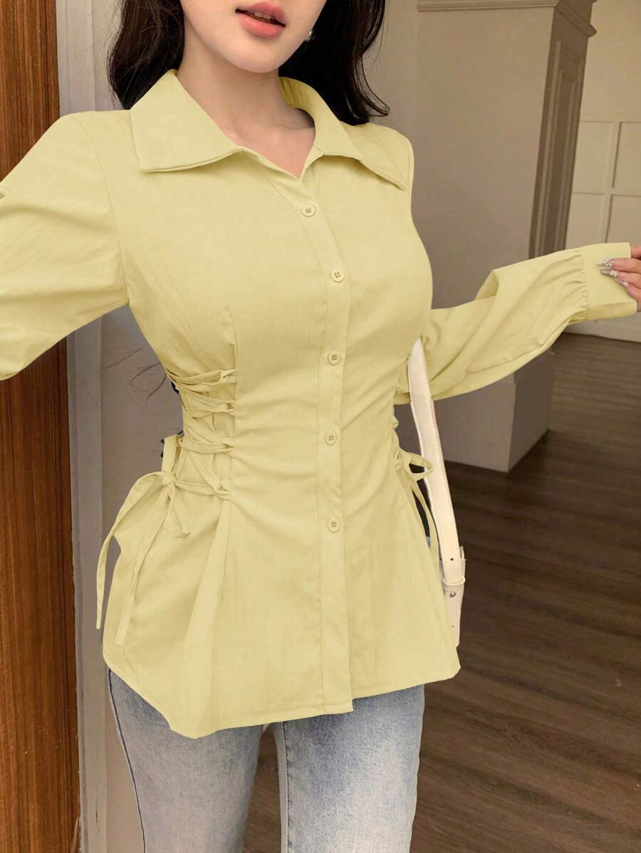 Modelyn 休闲百搭简约纯色交叉系带衬衫