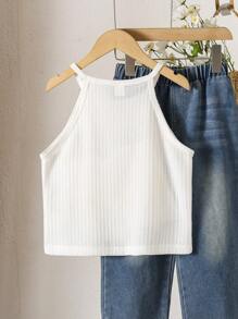 女童度假乡村夏季钩针荷叶边露背短款修身背心 - 白色 - 查看 2