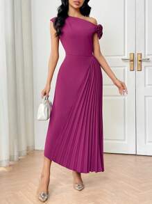 Modelyn Women Mid-Length Plain Color Dress, Fashionable For Summer - Hot Pink - View 6