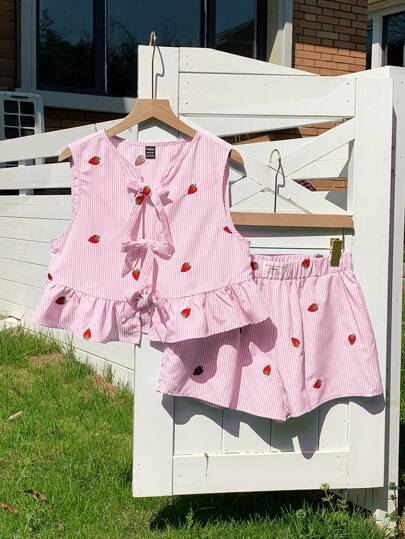 Comfortcana Conjunto de traje casual de mujer con rayas en rosa