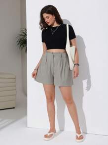 SHEIN EZwear Plus Size Summer Casual Striped Suit Shorts - Apricot - View 6