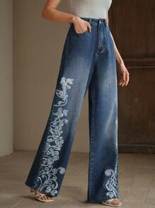 Anewsta Jeans rectos de tiro alto de mujer de moda - Azul - Ver 6