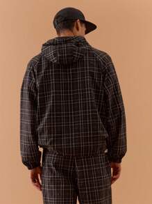 Musero 男士格纹超大高领连帽前口袋夹克春夏假日度假 - 黑色 - 查看 4